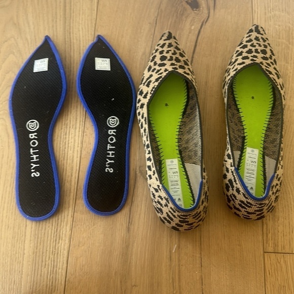 Rothy’s Women’s Pointed Toe Leopard Print Flats Shoes 9 Tan & Brown Slip On - Picture 4 of 6